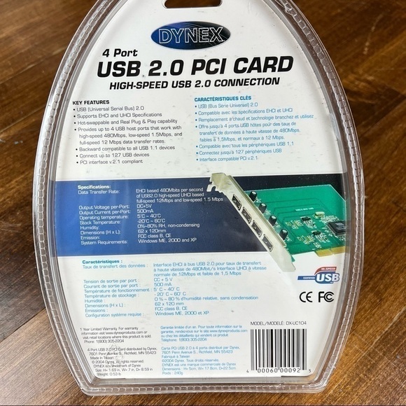 Dynex DX-UC104 (4-Port) USB 2.0 PCI Desktop Card Host Adapter NIB NEW - Picture 4 of 7